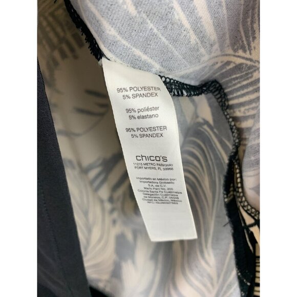 Chicos Womens Size 2 Black & Cream V-Neck Top With Leaf & Animal Print - Picture 3 of 5